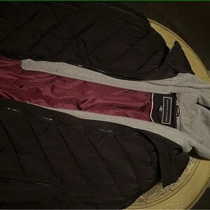 Women’s Tommy Hilfiger Black Puffer Jacket with Burgundy Lining and Gray outer